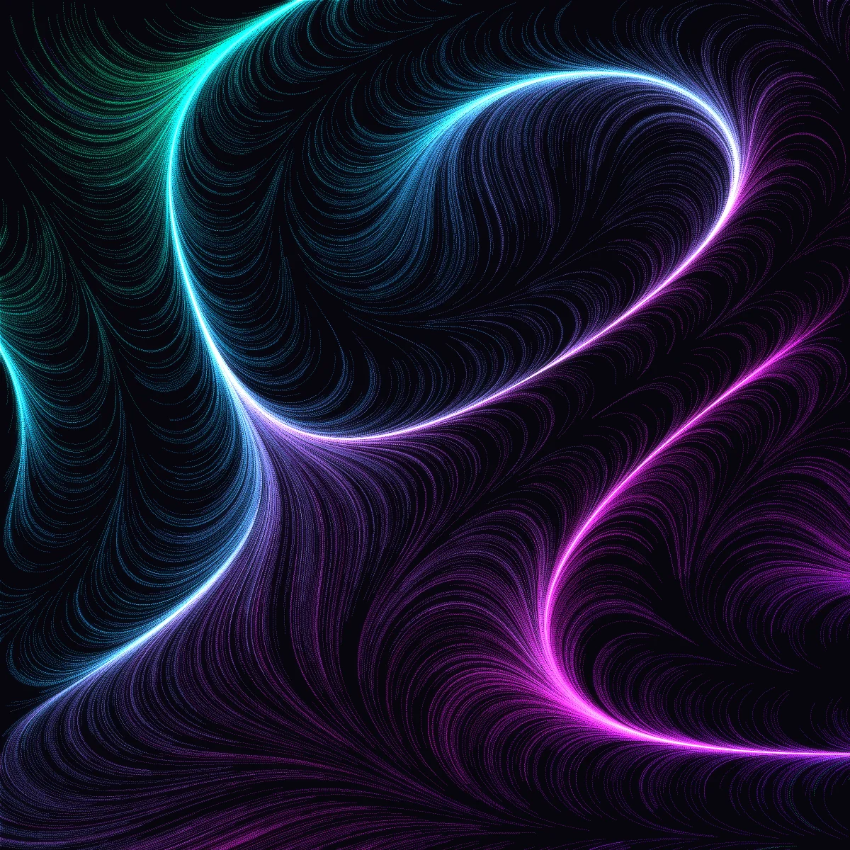 Bloom Line — A single bright filament carving a figure through soft violet haze.