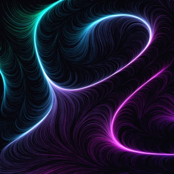 Bloom Line — A single bright filament carving a figure through soft violet haze.