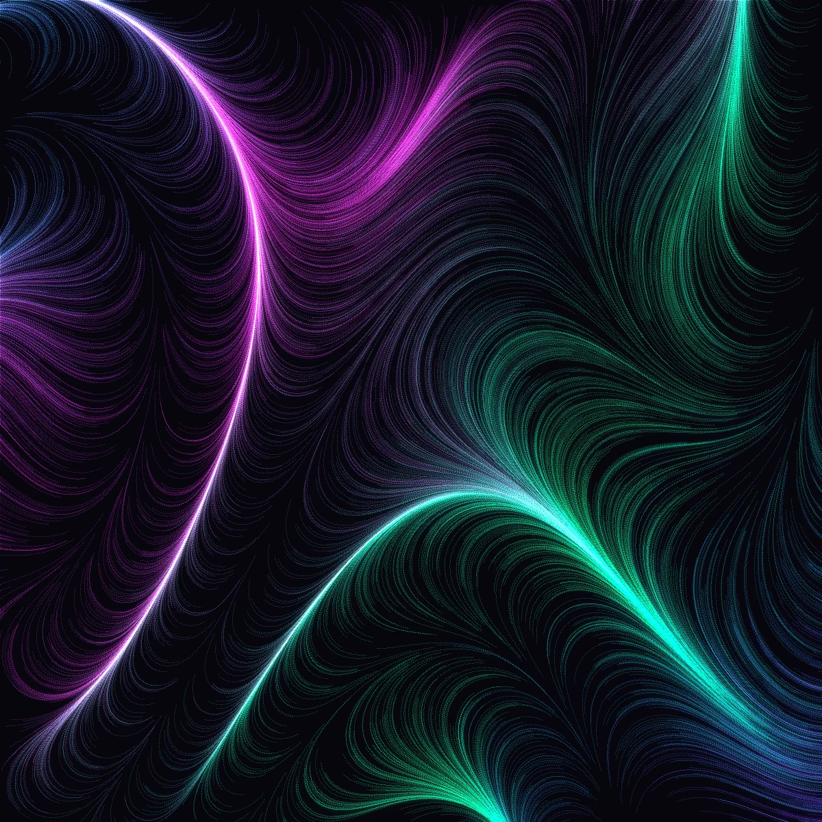 Split Signal — A magenta stream and a green one diverging from a shared source.