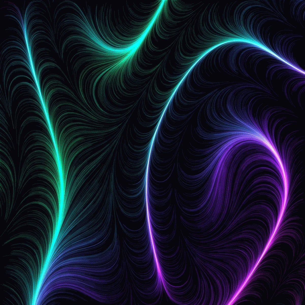 Aurora Fork — Cold aurora greens curling against a deep violet field.